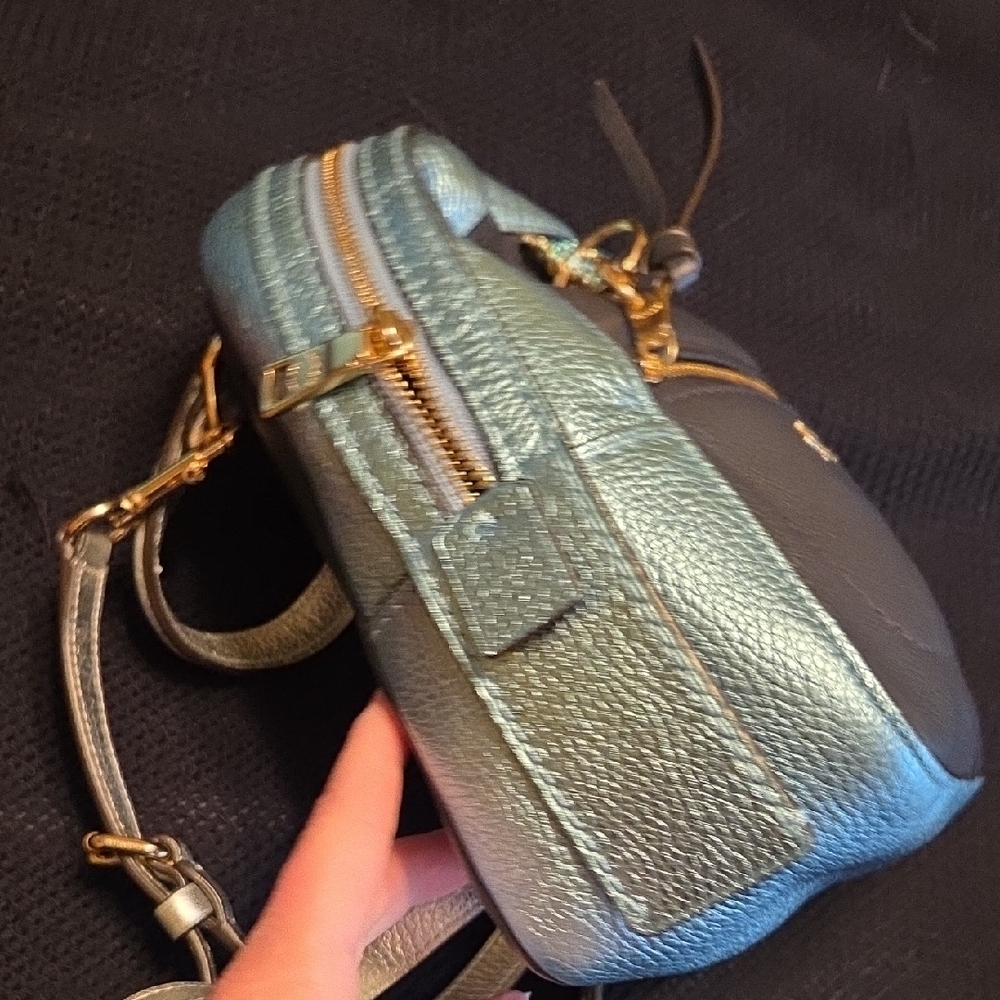 Coach Andi Convertible Black & Metallic Blue Colorblock Leather Backpack - Picture 7 of 11